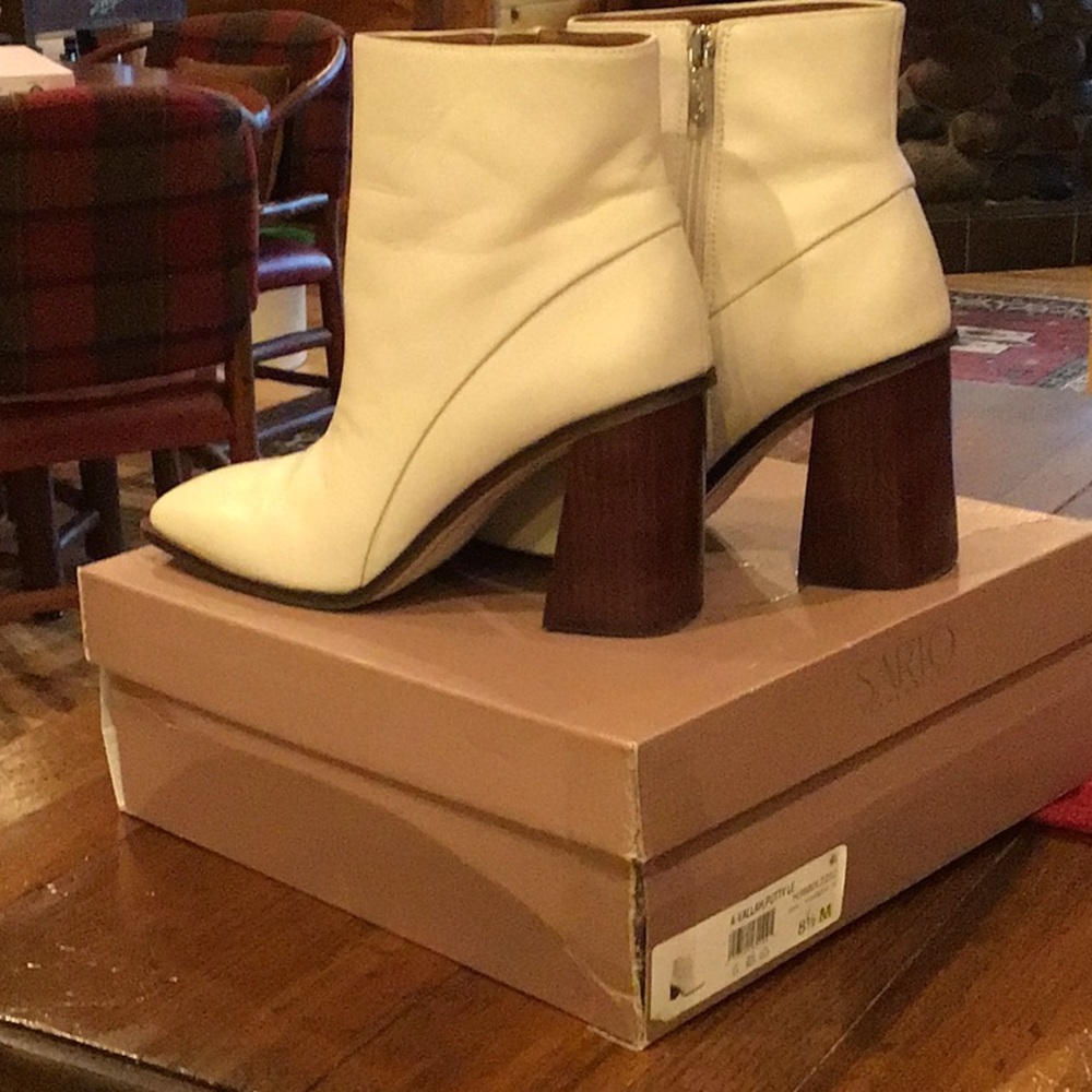 Beautiful Cream Square Toe Soft Leather Bootie